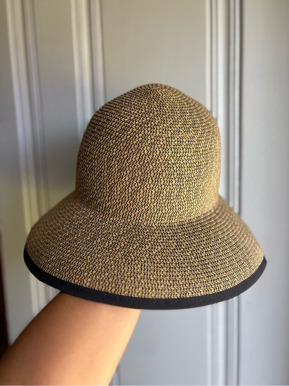 Women’s Sun n Sand UPF50+ Classic Tan Straw Sun Hat with Black Trim Buckle Back